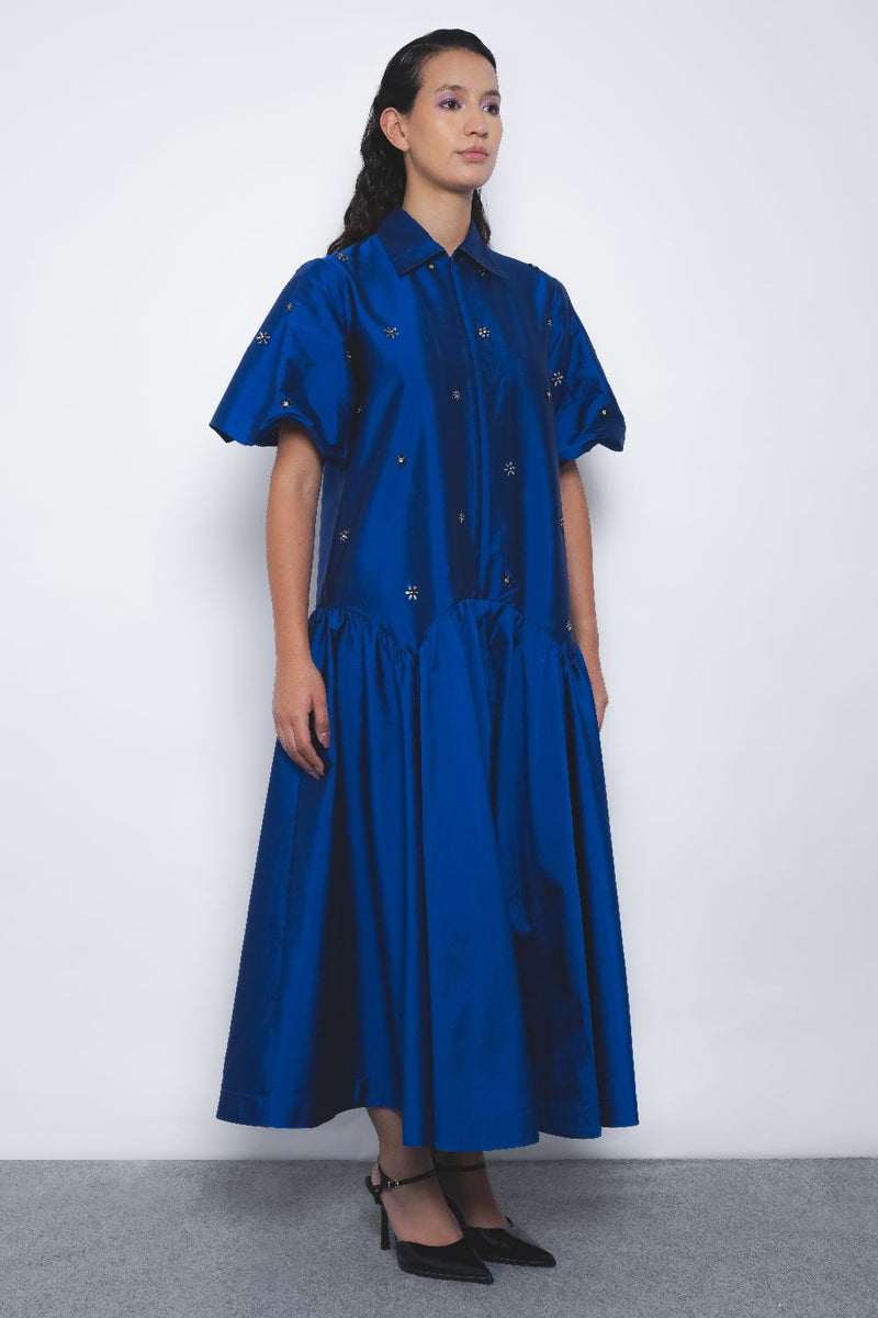 Cielo Embroidered Dress - Lapis by Leh Studios for women Worldwide