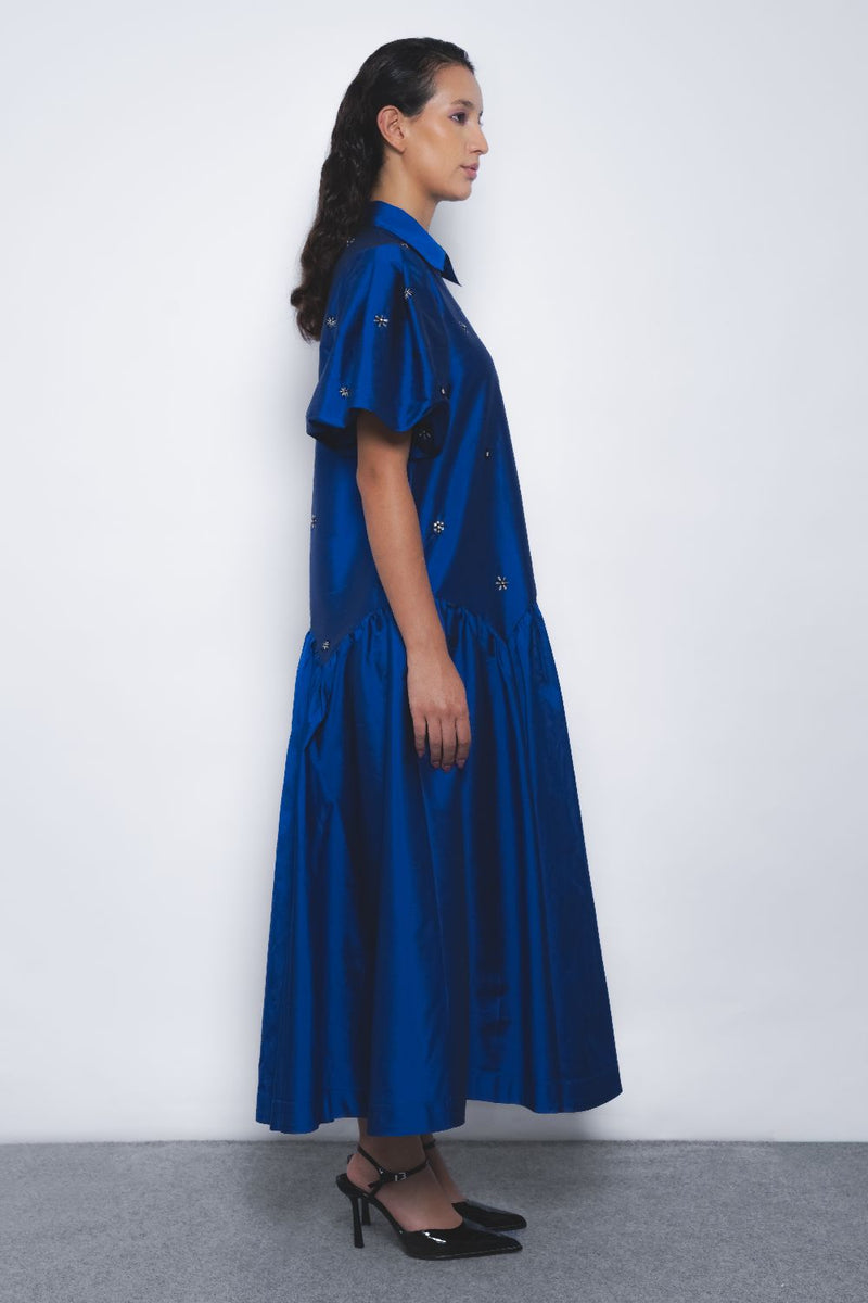 Cielo Embroidered Dress - Lapis by Leh Studios for women Worldwide