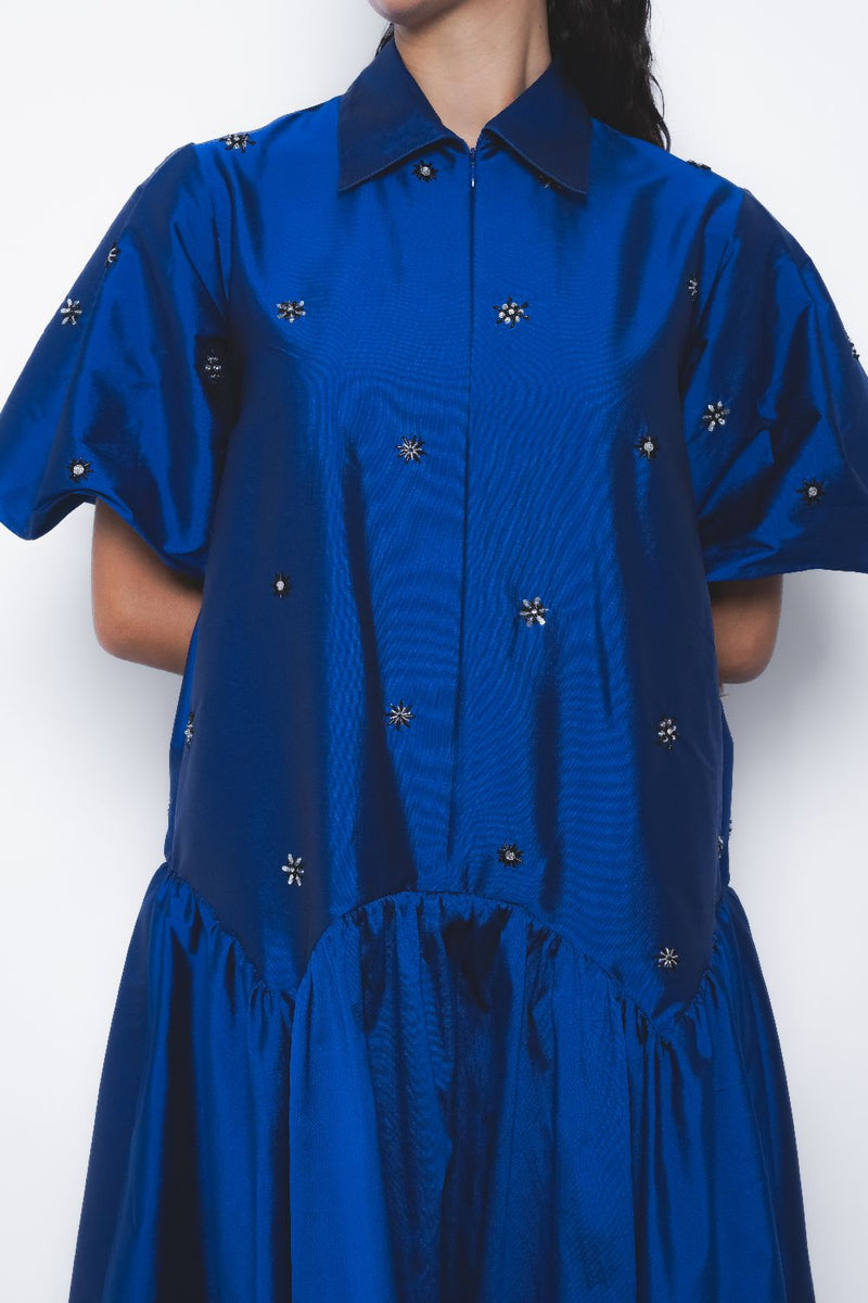 Cielo Embroidered Dress - Lapis by Leh Studios for women Worldwide