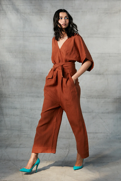 Cinnamon Linen Wrapped Jumpsuit