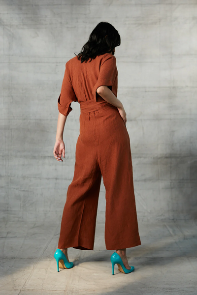 Cinnamon Linen Wrapped Jumpsuit