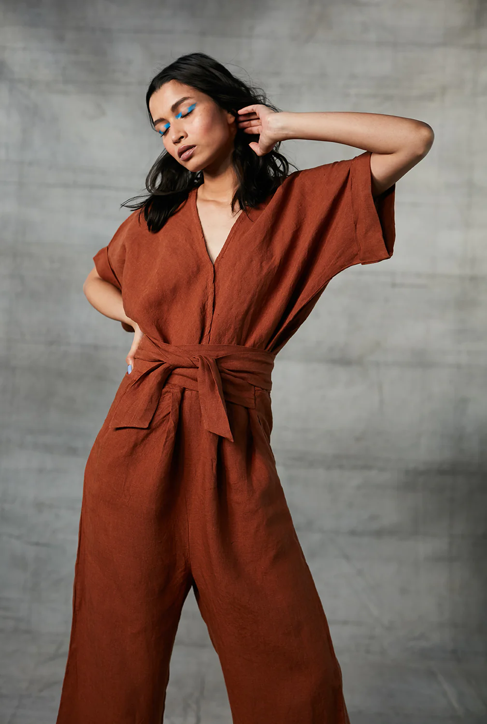 Cinnamon Linen Wrapped Jumpsuit