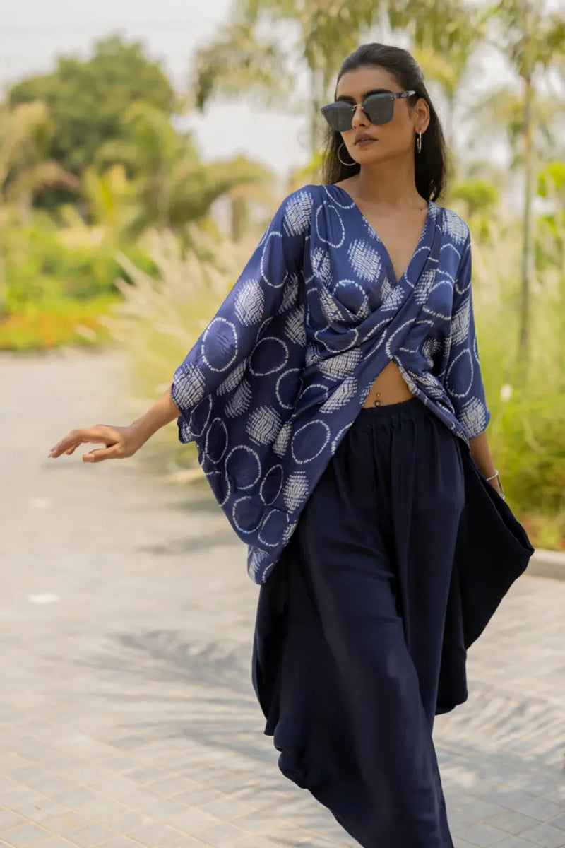 CIR SHIB TWIST TOP-BLUE silk by Dyelogue in blue color for women Worldwide