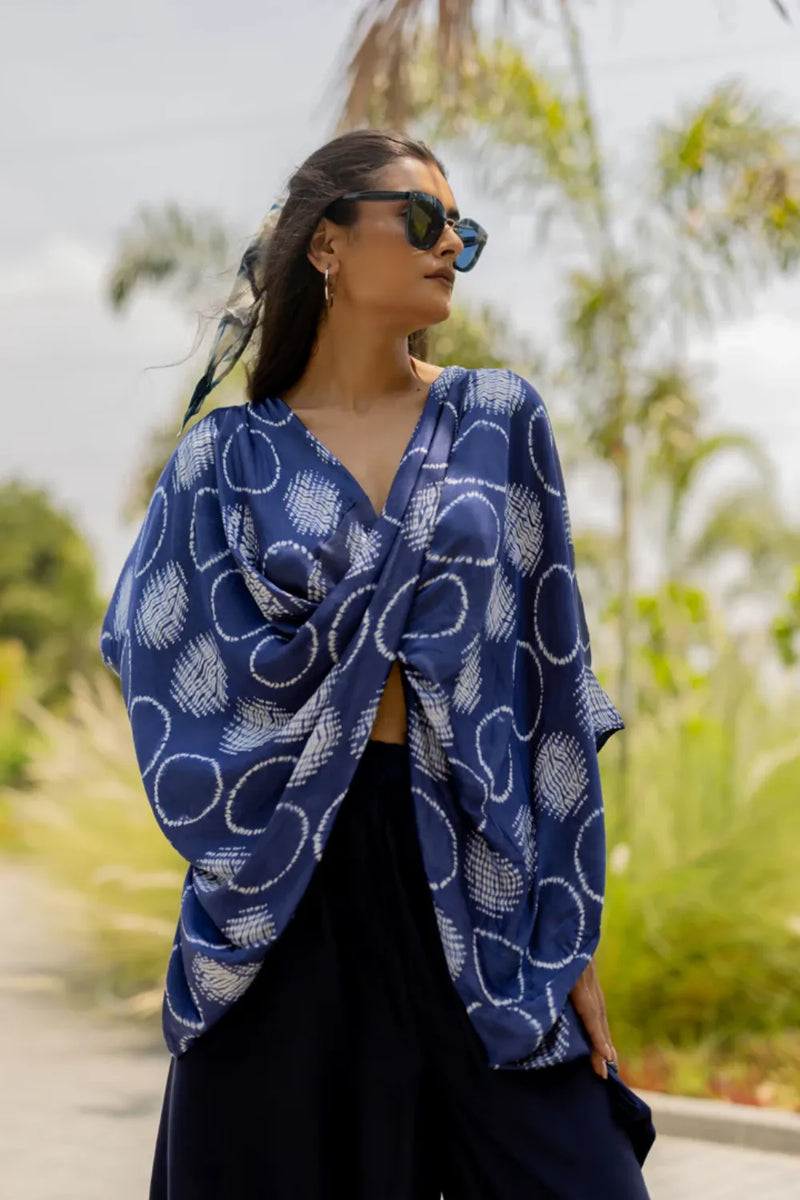 CIR SHIB TWIST TOP-BLUE silk by Dyelogue in blue color for women Worldwide