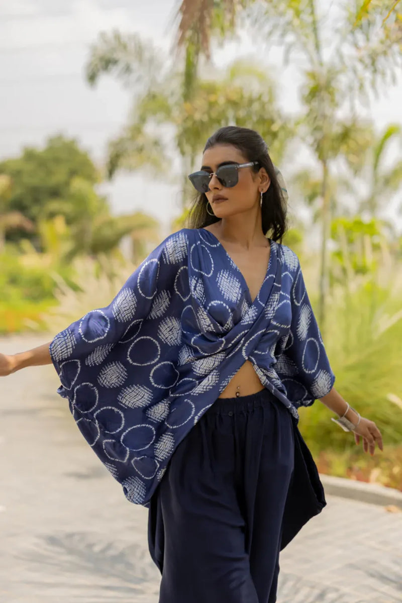 CIR SHIB TWIST TOP-BLUE silk by Dyelogue in blue color for women Worldwide