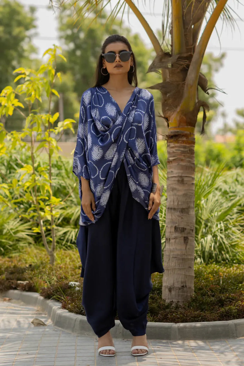 CIR SHIB TWIST TOP-BLUE silk by Dyelogue in blue color for women Worldwide