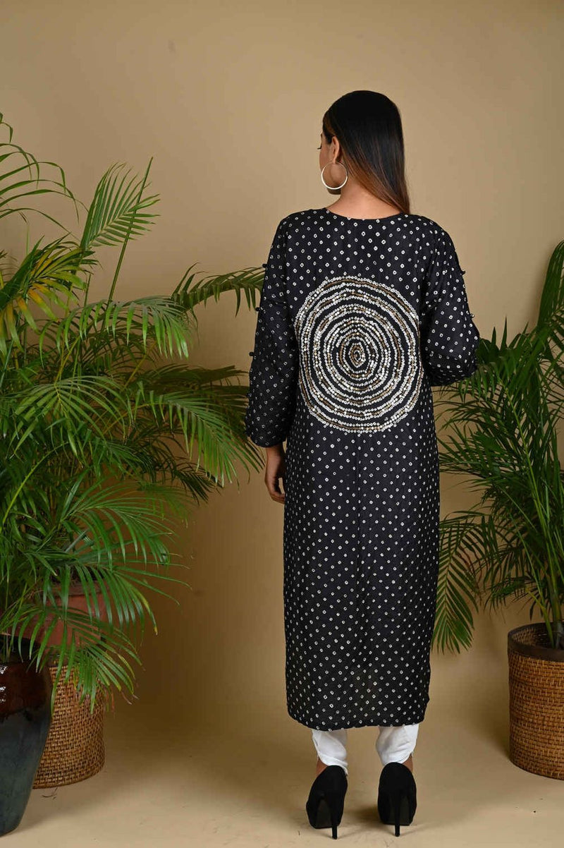 CIRCLE SEQUENCE KURTA-BLACK silk by Dyelogue in black color for women Worldwide