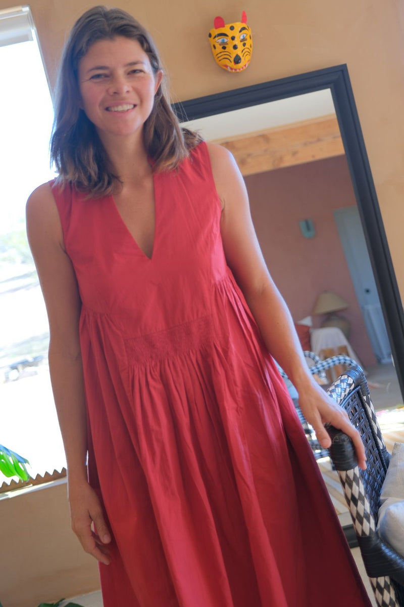 Clara Dress — Red handwoven cotton dress by World of Crow in red for women Worldwide