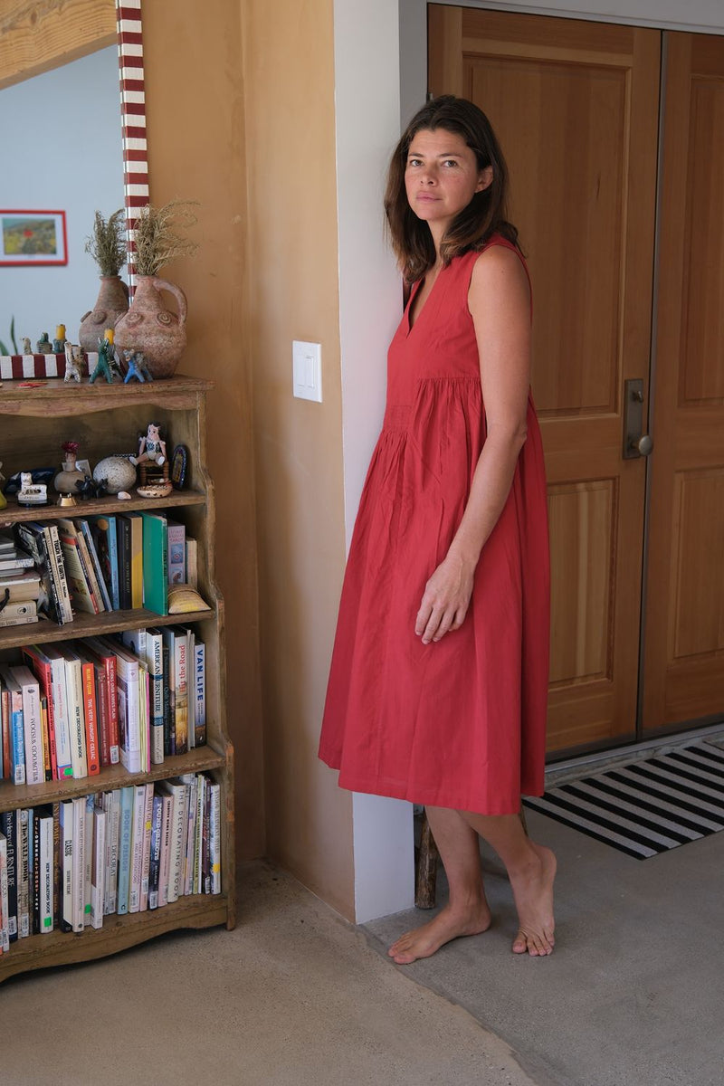 Clara Dress — Red handwoven cotton dress by World of Crow in red for women Worldwide
