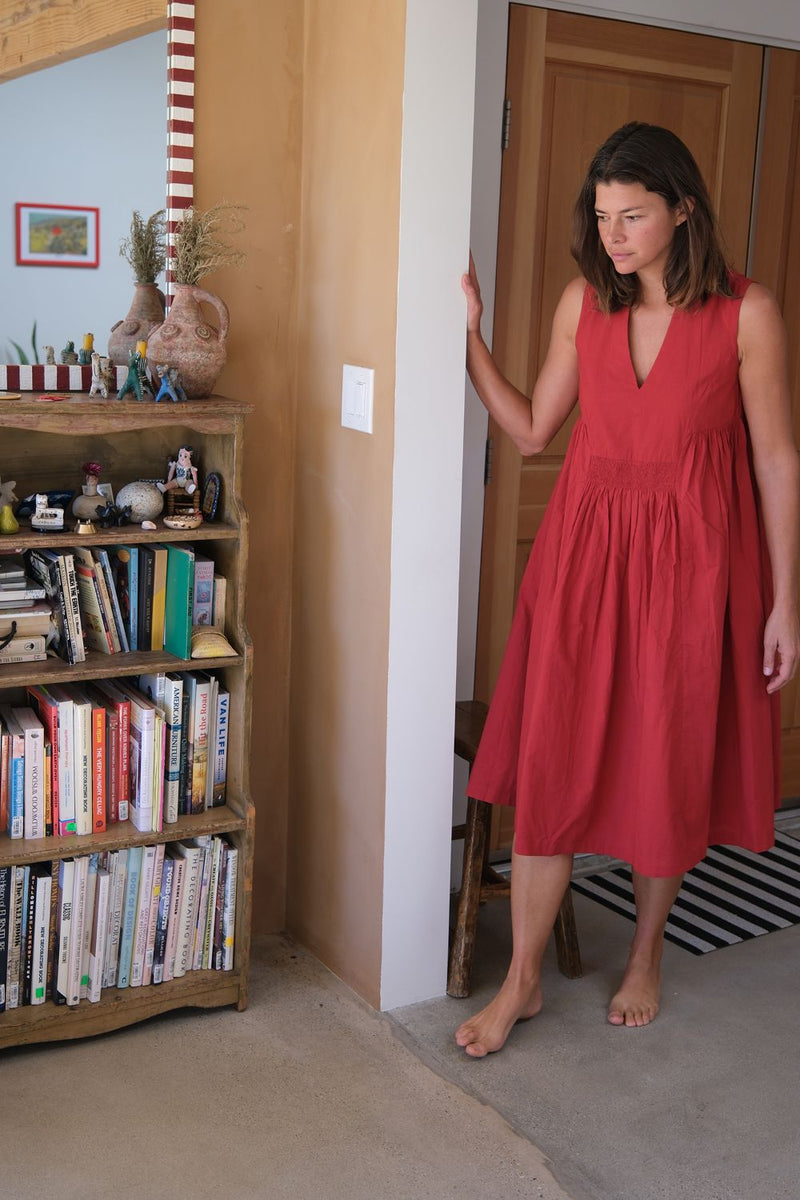 Clara Dress — Red handwoven cotton dress by World of Crow in red for women Worldwide