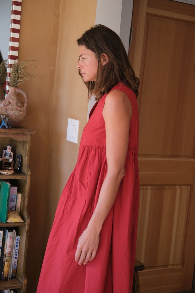 Clara Dress — Red handwoven cotton dress by World of Crow in red for women Worldwide