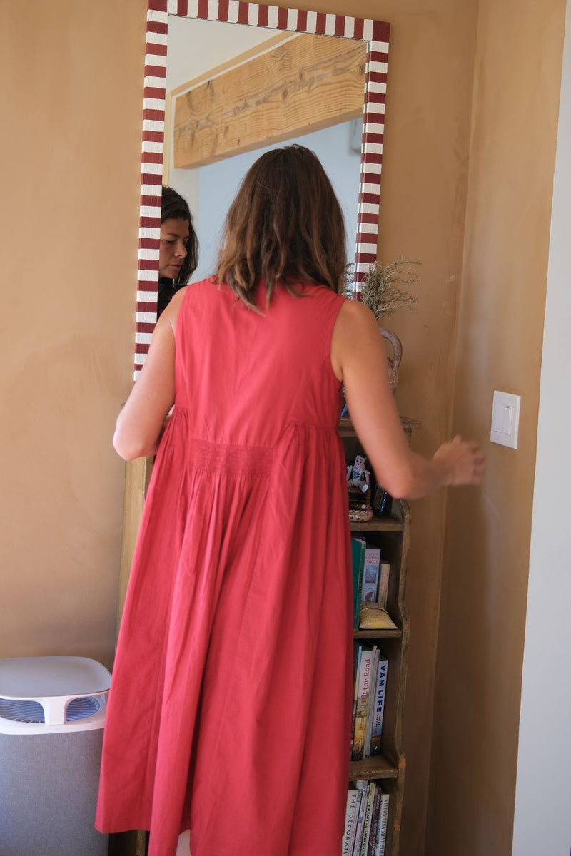 Clara Dress — Red handwoven cotton dress by World of Crow in red for women Worldwide