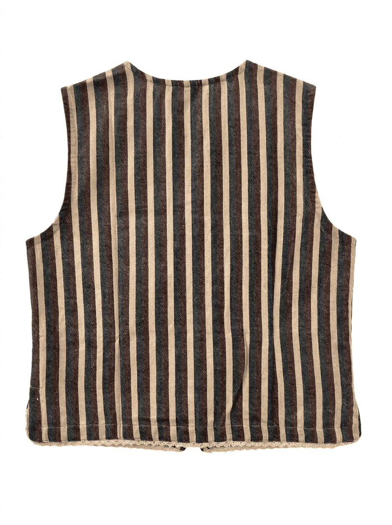 Classic Vest Rust Multi-Appliqué handwoven stripe cotton jacket/overlay by World of Crow in multi-color for women Worldwide