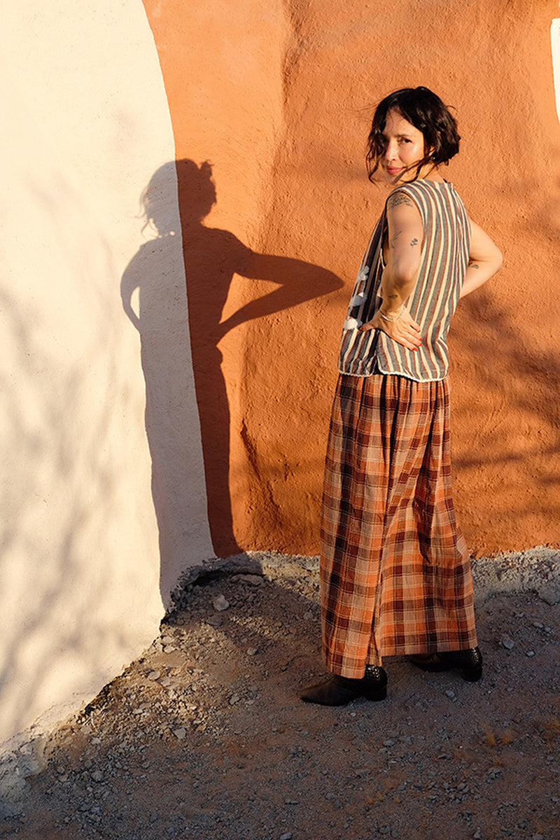 Classic Vest Rust Multi-Appliqué handwoven stripe cotton jacket/overlay by World of Crow in multi-color for women Worldwide