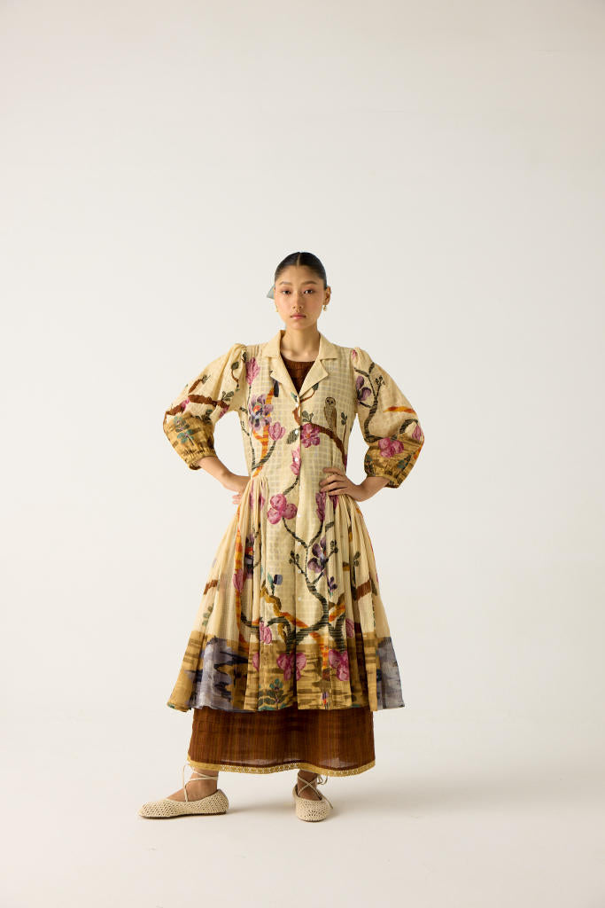 CLASSIC BUTTON DOWN DRESS +SLEEVELESS DRESS-(SAFARI +BROWN STRIPER) cotton by CORD in multi for women Worldwide