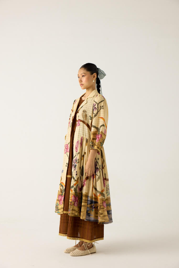 CLASSIC BUTTON DOWN DRESS +SLEEVELESS DRESS-(SAFARI +BROWN STRIPER) cotton by CORD in multi for women Worldwide