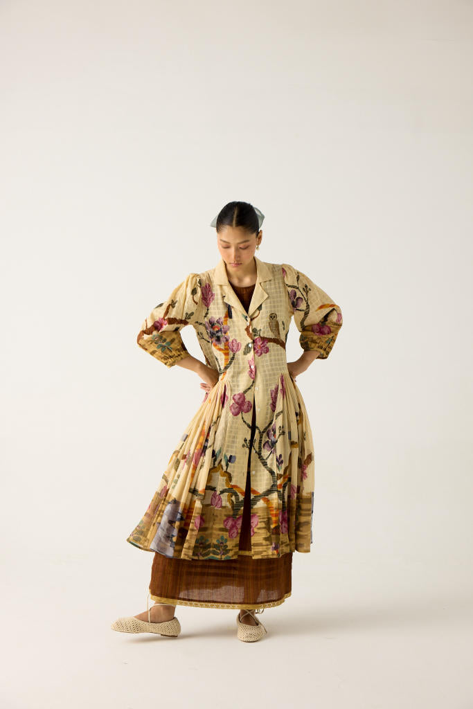 CLASSIC BUTTON DOWN DRESS +SLEEVELESS DRESS-(SAFARI +BROWN STRIPER) cotton by CORD in multi for women Worldwide