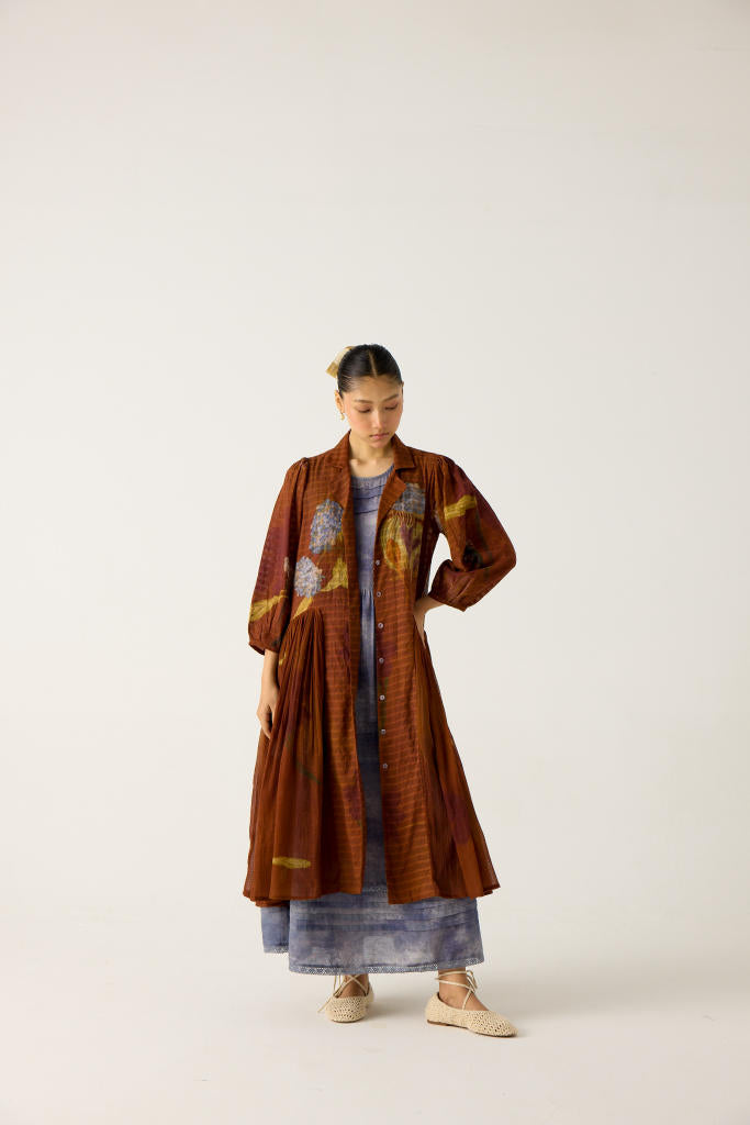 CLASSIC BUTTON DOWN DRESS +SLEEVELESS DRESS-(FOLIAGE + INDIGO) cotton by CORD in multi for women Worldwide
