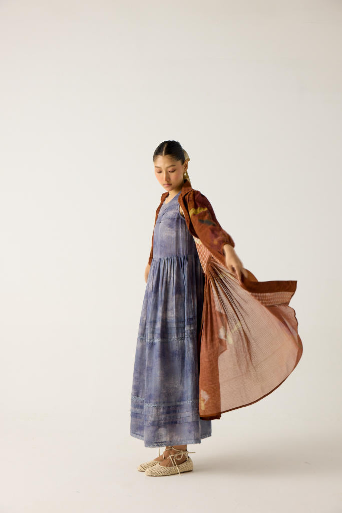 CLASSIC BUTTON DOWN DRESS +SLEEVELESS DRESS-(FOLIAGE + INDIGO) cotton by CORD in multi for women Worldwide