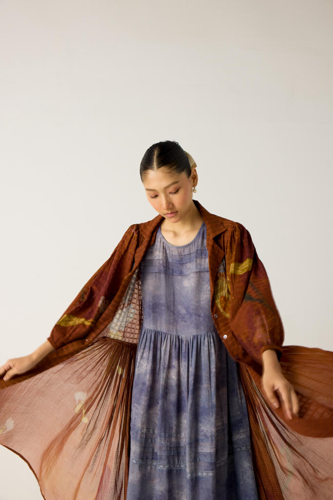 CLASSIC BUTTON DOWN DRESS +SLEEVELESS DRESS-(FOLIAGE + INDIGO) cotton by CORD in multi for women Worldwide