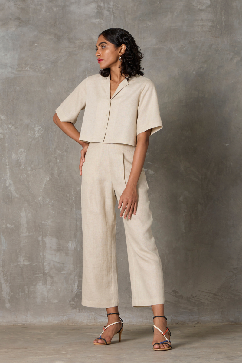 Clyde Pant - Beige linen by The Summer House in beige color for women Worldwide