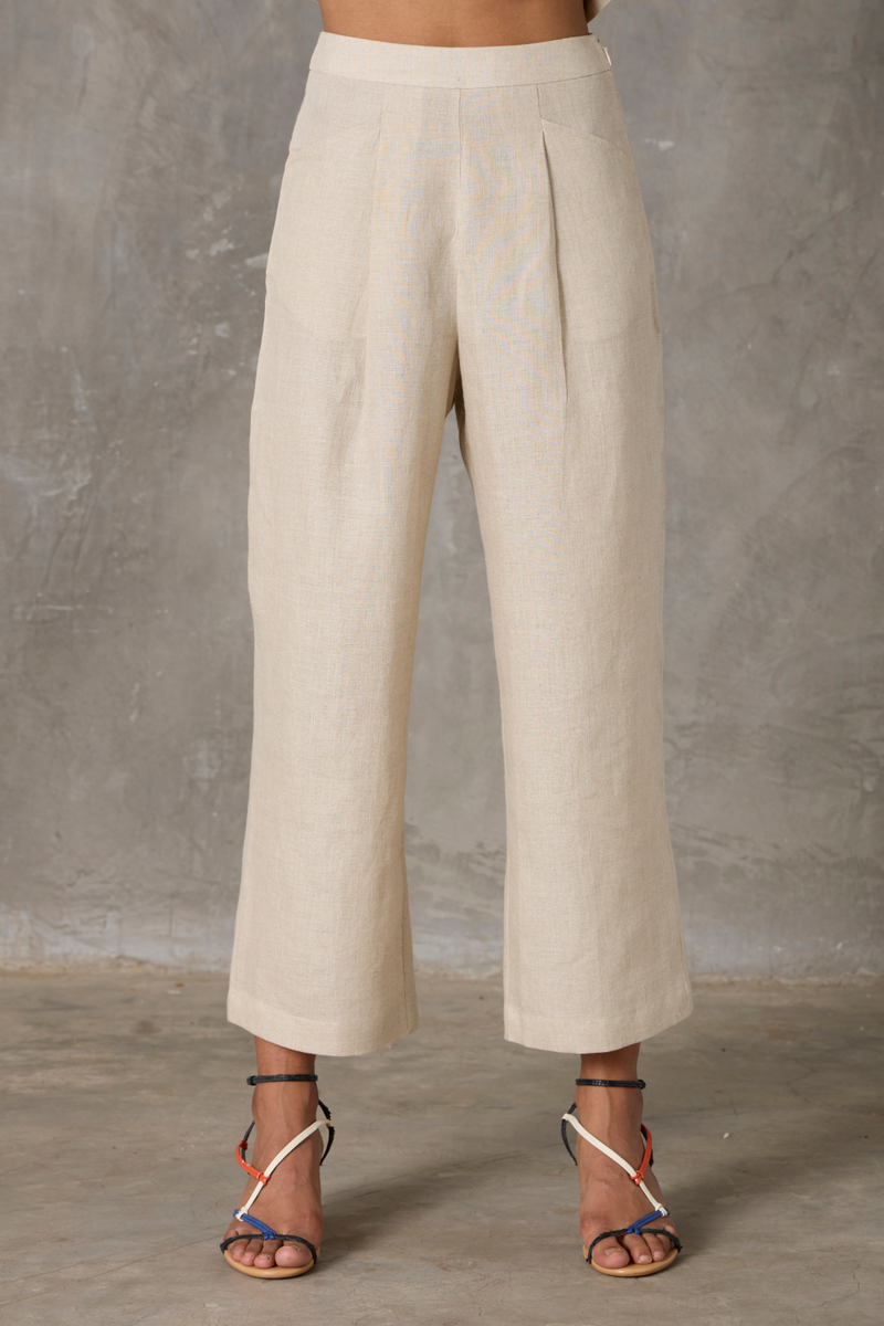Clyde Pant - Beige linen by The Summer House in beige color for women Worldwide