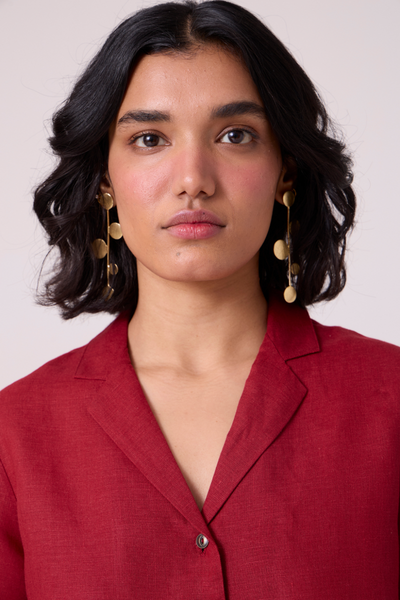 Clyde Red Linen Cropped Shirt all linen by The Summer House in red color for women Worldwide