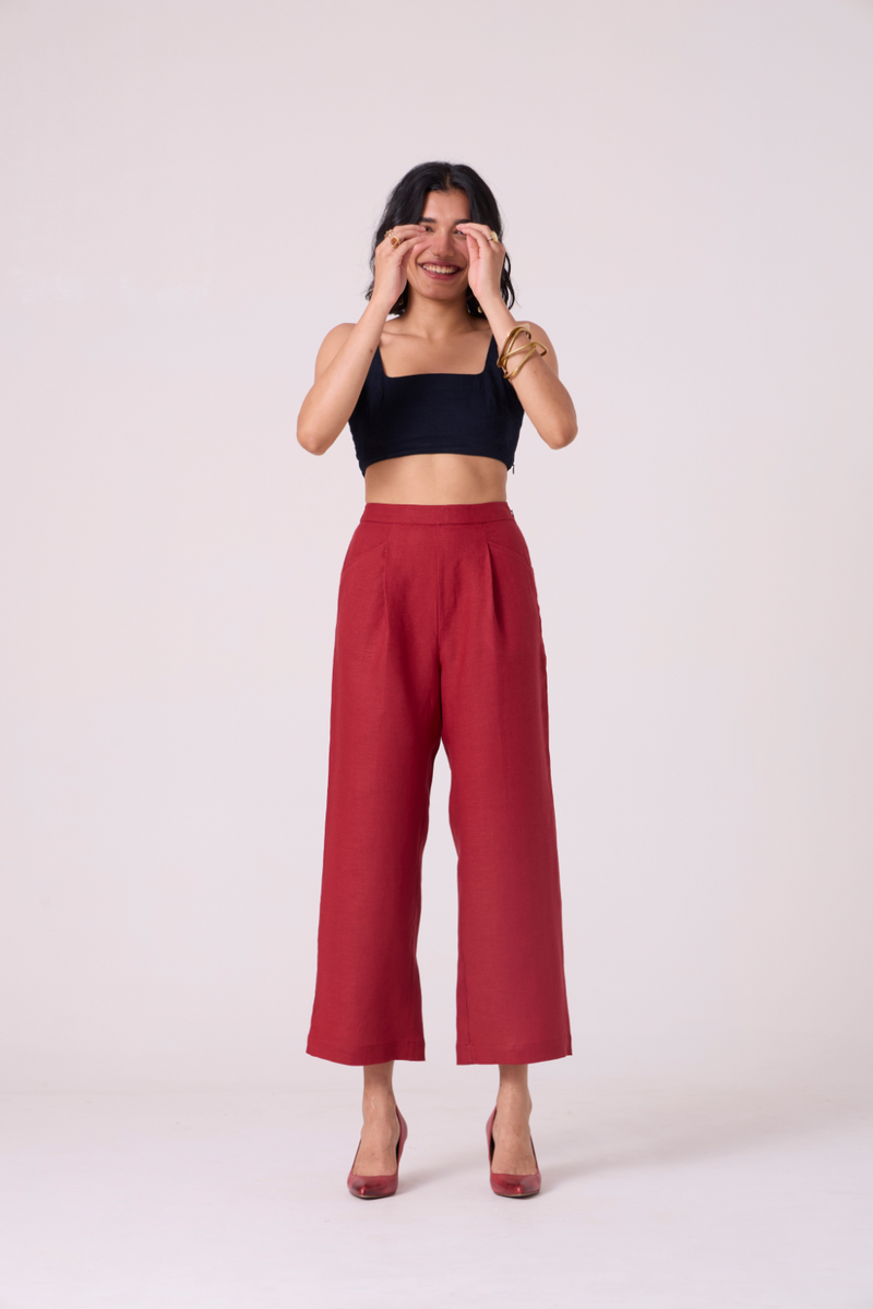 Clyde Red Linen Pants all linen by The Summer House in red color for women Worldwide