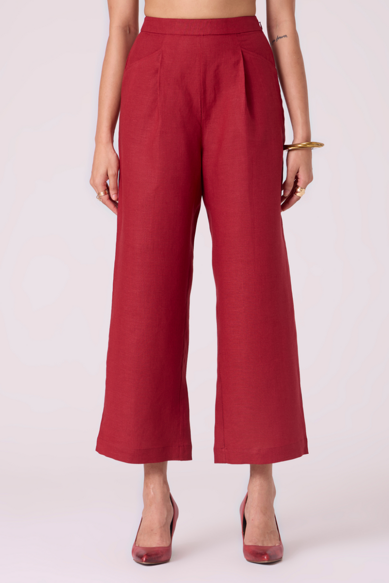 Clyde Red Linen Pants all linen by The Summer House in red color for women Worldwide