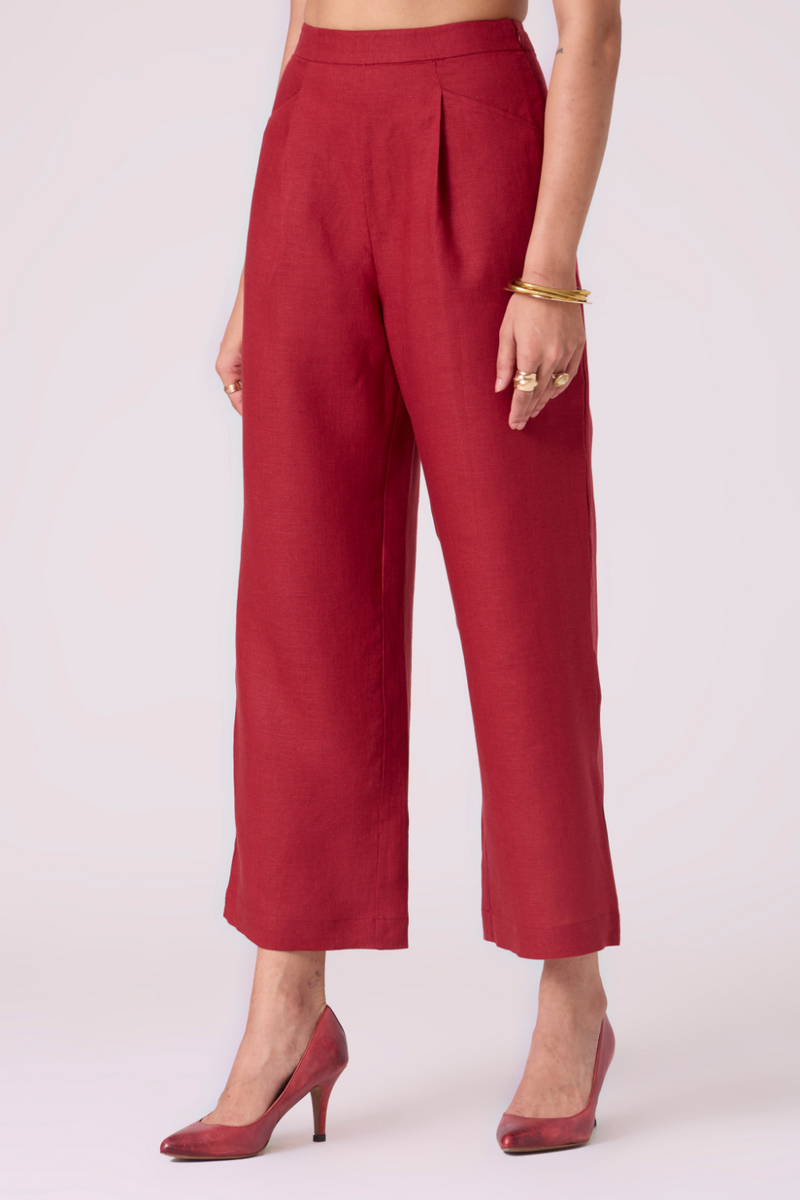 Clyde Red Linen Pants all linen by The Summer House in red color for women Worldwide
