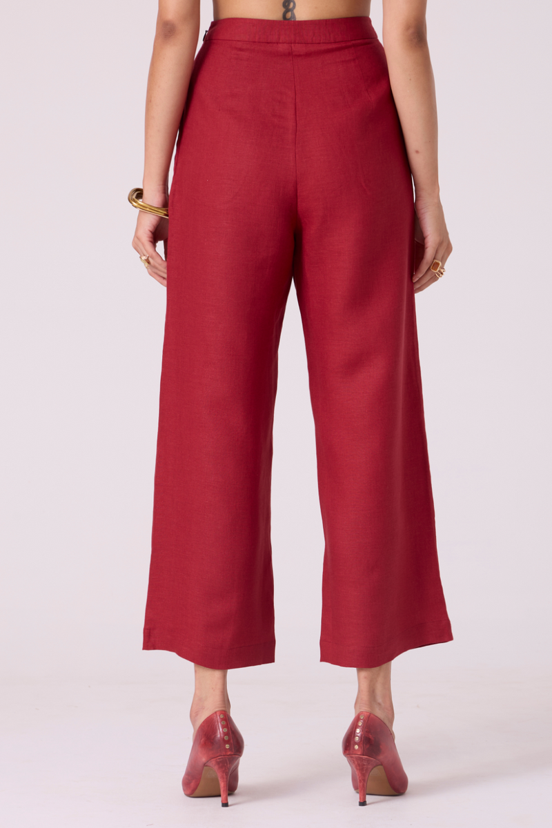 Clyde Red Linen Pants all linen by The Summer House in red color for women Worldwide