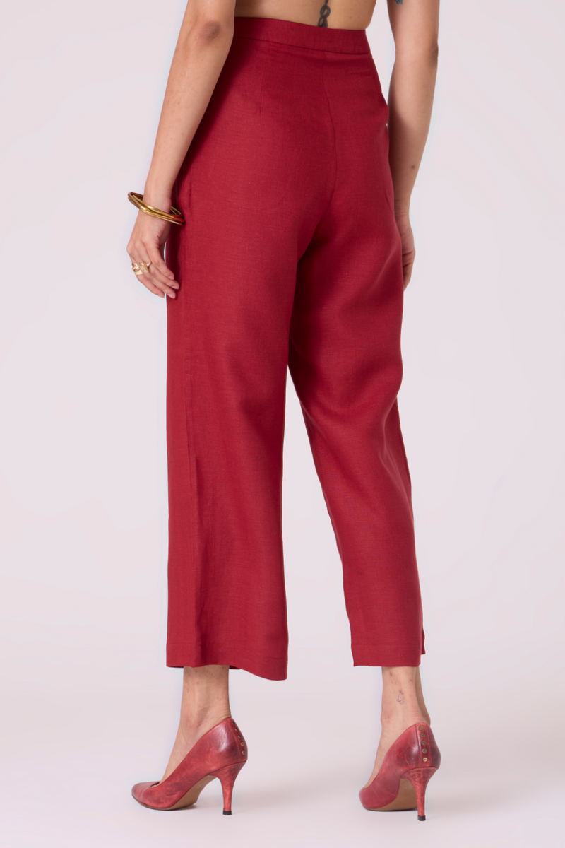 Clyde Red Linen Pants all linen by The Summer House in red color for women Worldwide