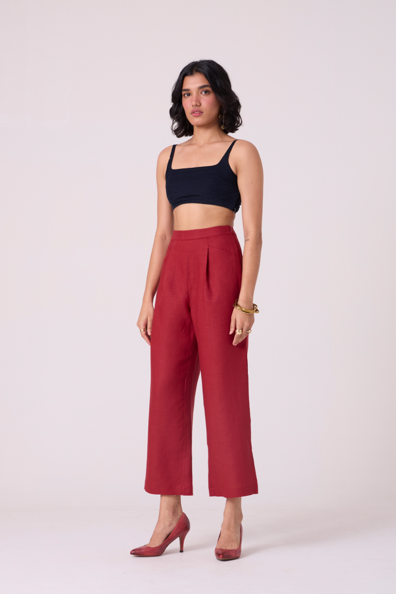 Clyde Red Linen Pants all linen by The Summer House in red color for women Worldwide