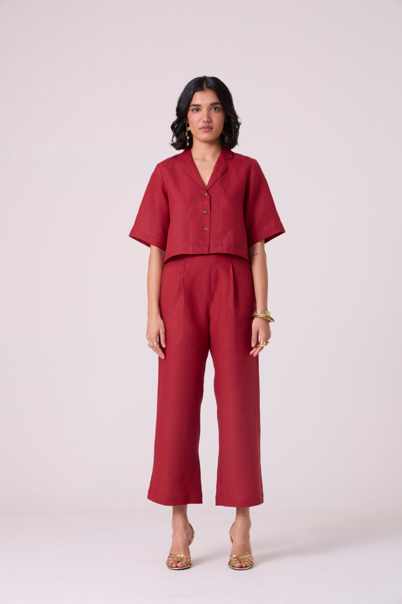 Clyde Red Linen Pants all linen by The Summer House in red color for women Worldwide