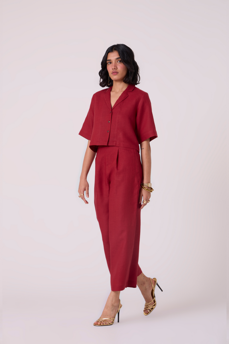 Clyde Red Linen Pants all linen by The Summer House in red color for women Worldwide
