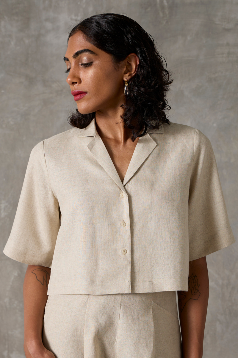 Clyde Top - Beige linen by The Summer House in beige color for women Worldwide