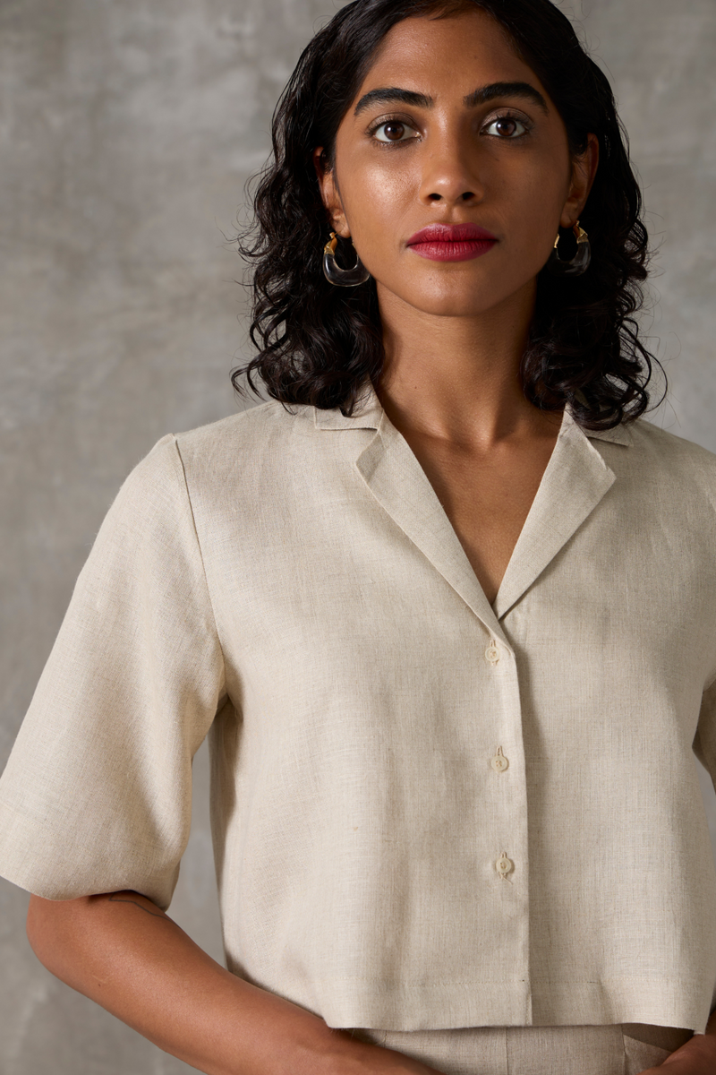 Clyde Top - Beige linen by The Summer House in beige color for women Worldwide