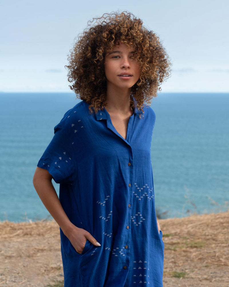 Cobalt blue relaxed fit shirt dress Dresses,Short and Midi Dresses by World of Crow in blue color for women Worldwide