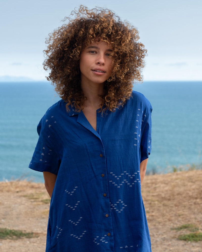 Cobalt blue relaxed fit shirt dress Dresses,Short and Midi Dresses by World of Crow in blue color for women Worldwide