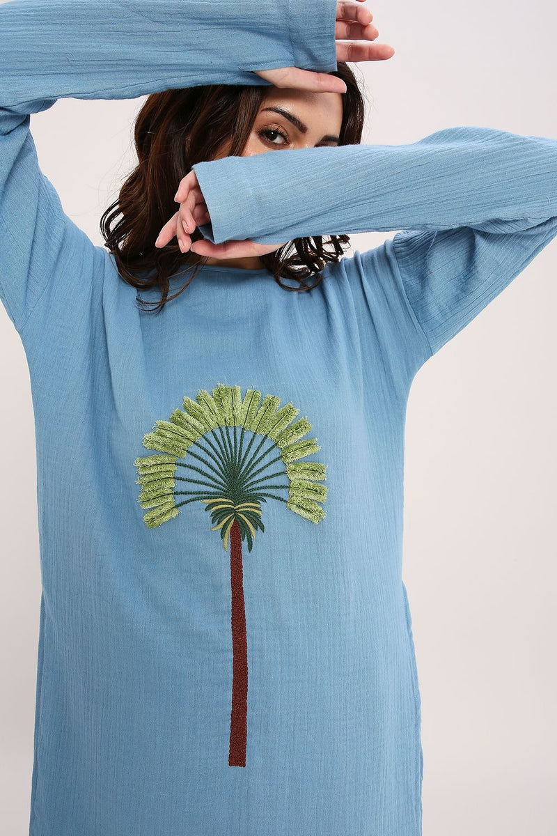 Coco Blue Embroidered Coord Set (2 PCS) cotton by Mati in blue color for women Worldwide