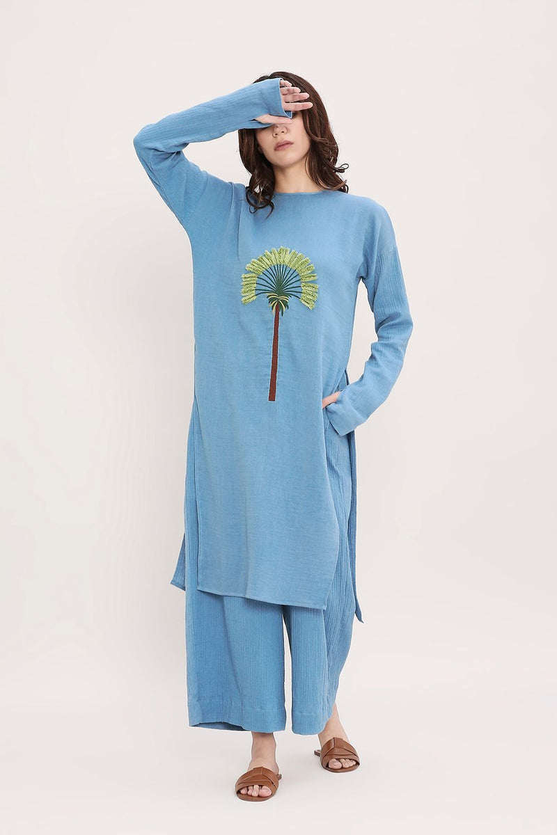 Coco Blue Embroidered Tunic cotton by Mati in blue color for women Worldwide