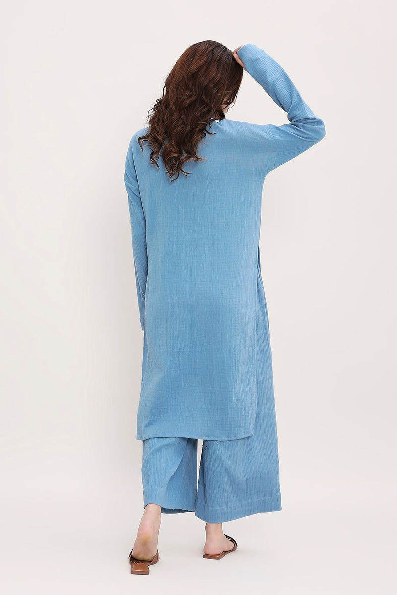 Coco Blue Embroidered Tunic cotton by Mati in blue color for women Worldwide