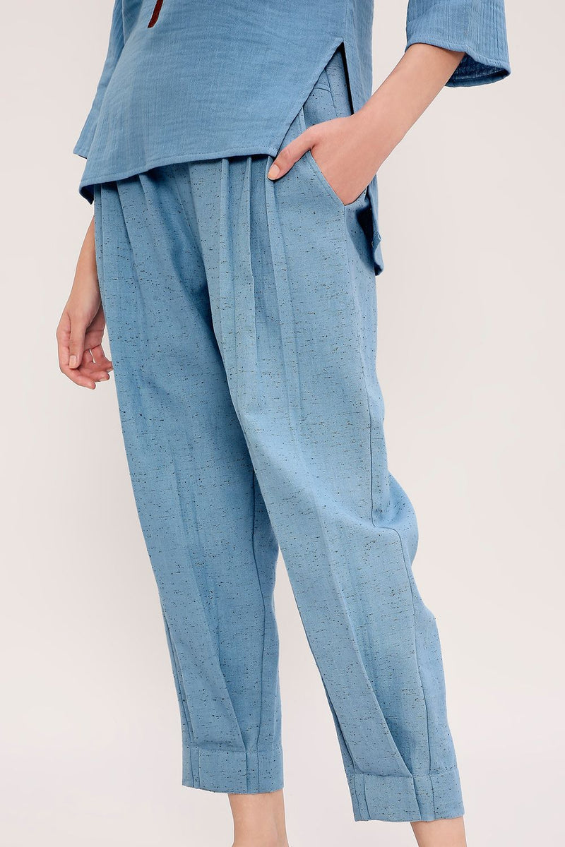 Coco Blue Embroidered Top & Pants Set (2 PCS) cotton by Mati in blue color for women Worldwide