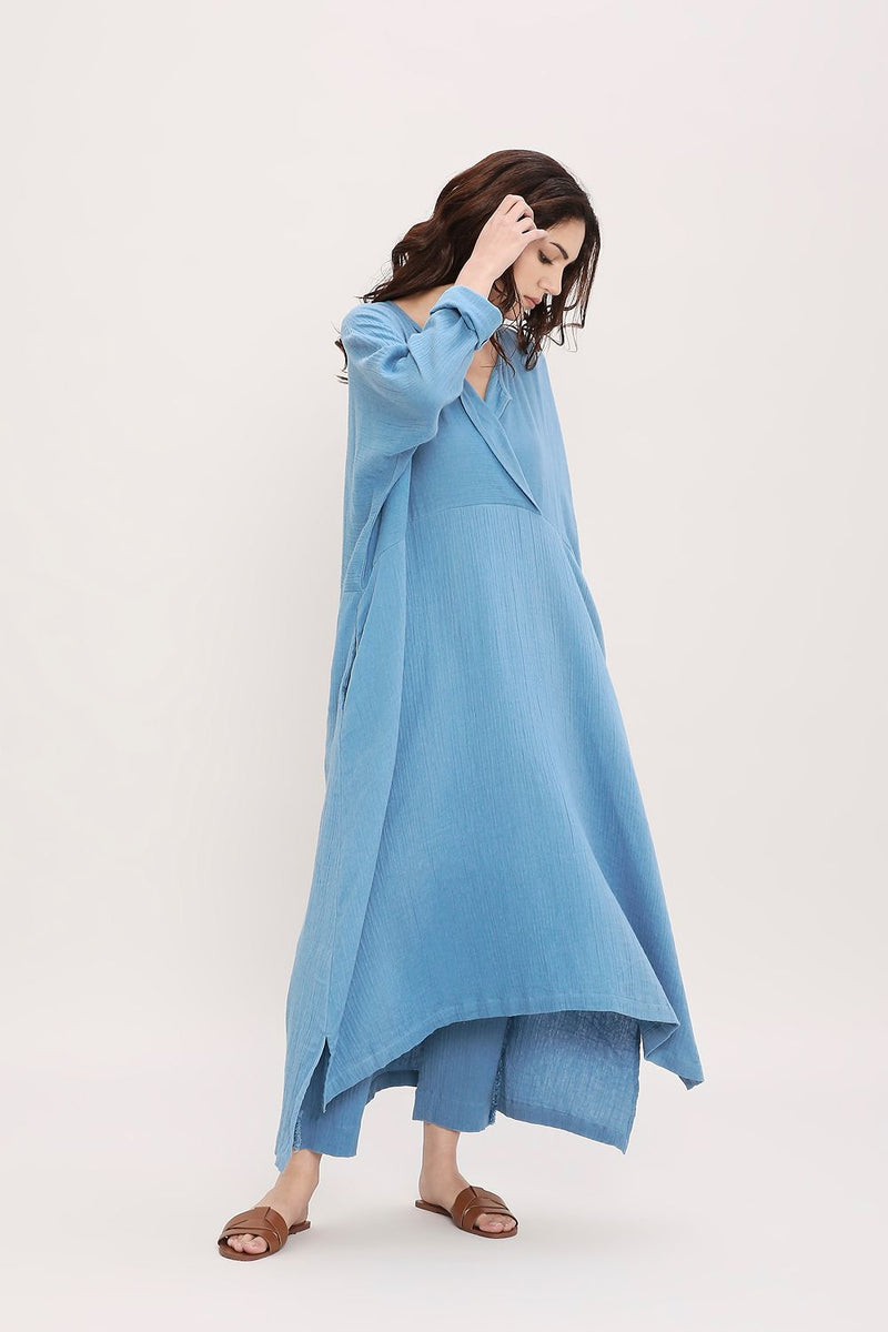 Coco Blue Kaftan Tunic cotton by Mati in blue color for women Worldwide