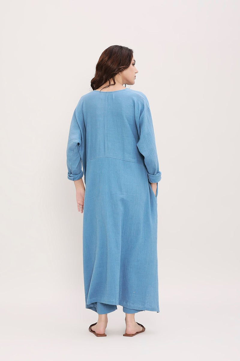 Coco Blue Kaftan Tunic cotton by Mati in blue color for women Worldwide