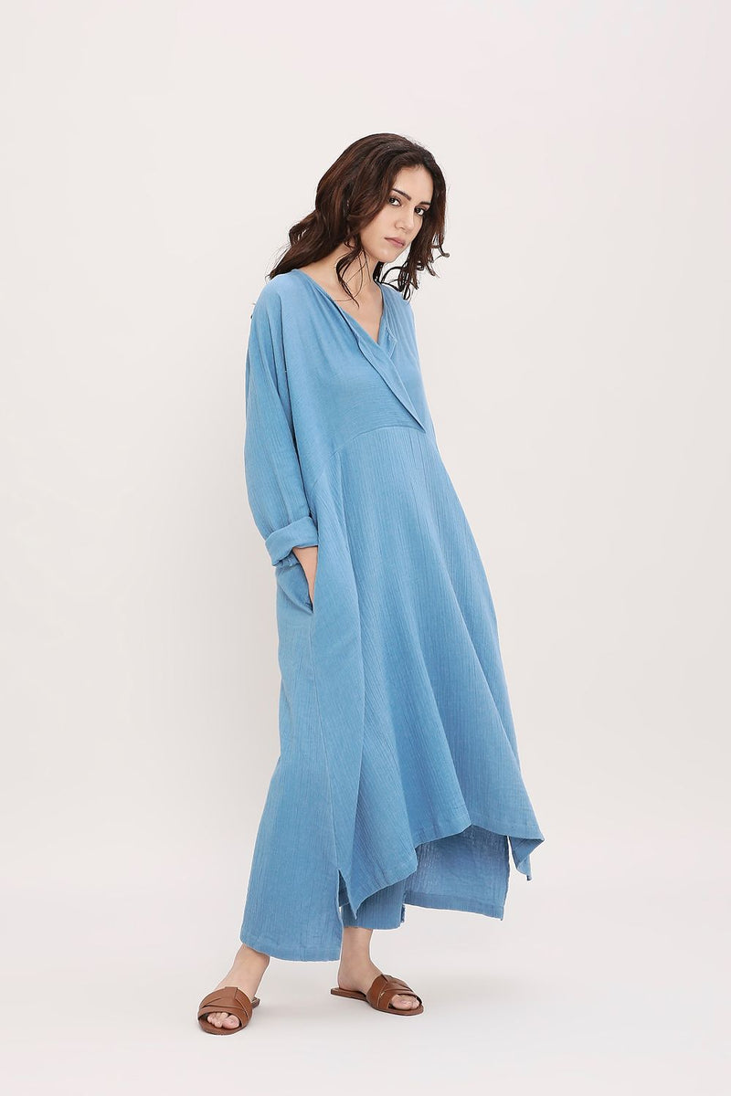 Coco Blue Kaftan Tunic cotton by Mati in blue color for women Worldwide