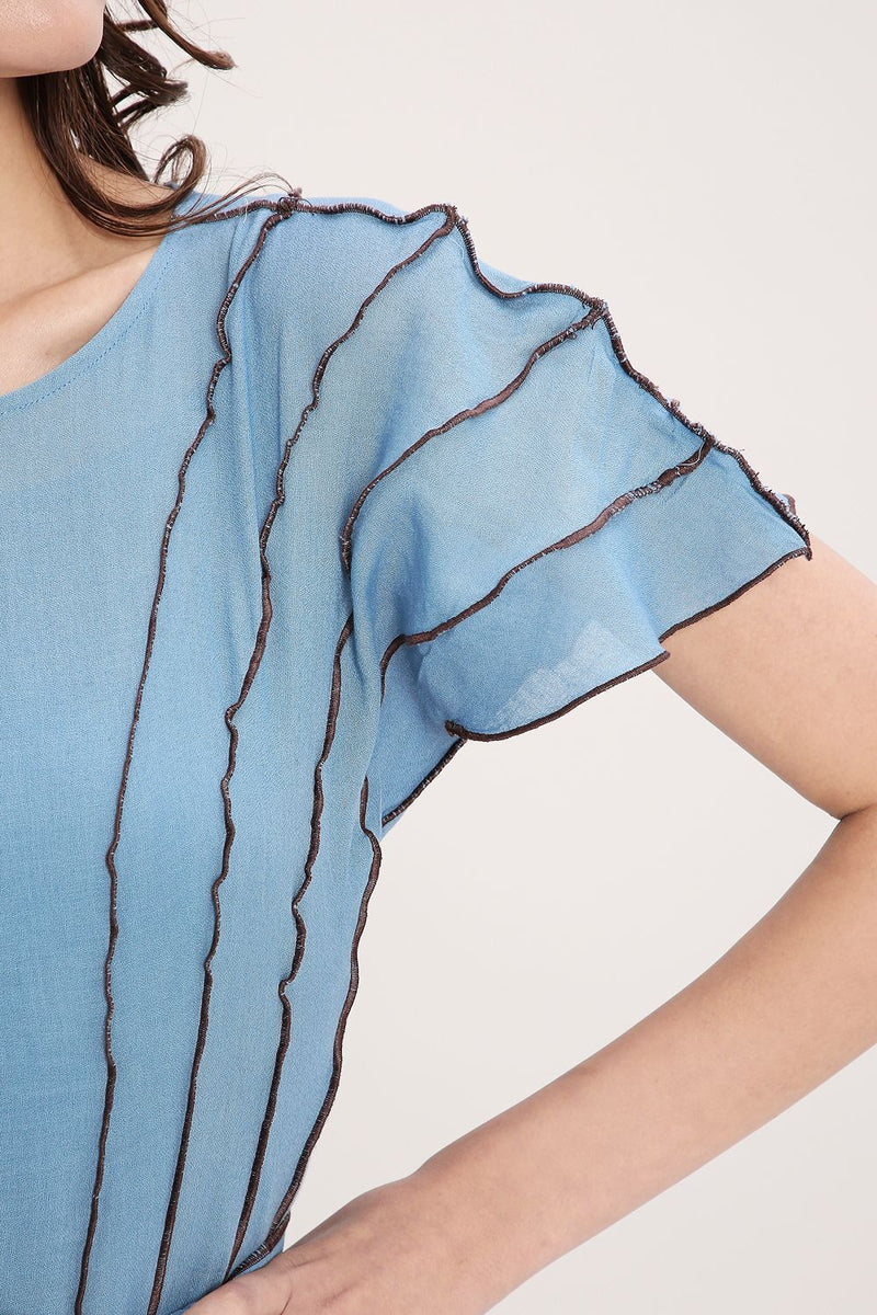 Coco Blue Moss Panelled Dress cotton by Mati in blue color for women Worldwide
