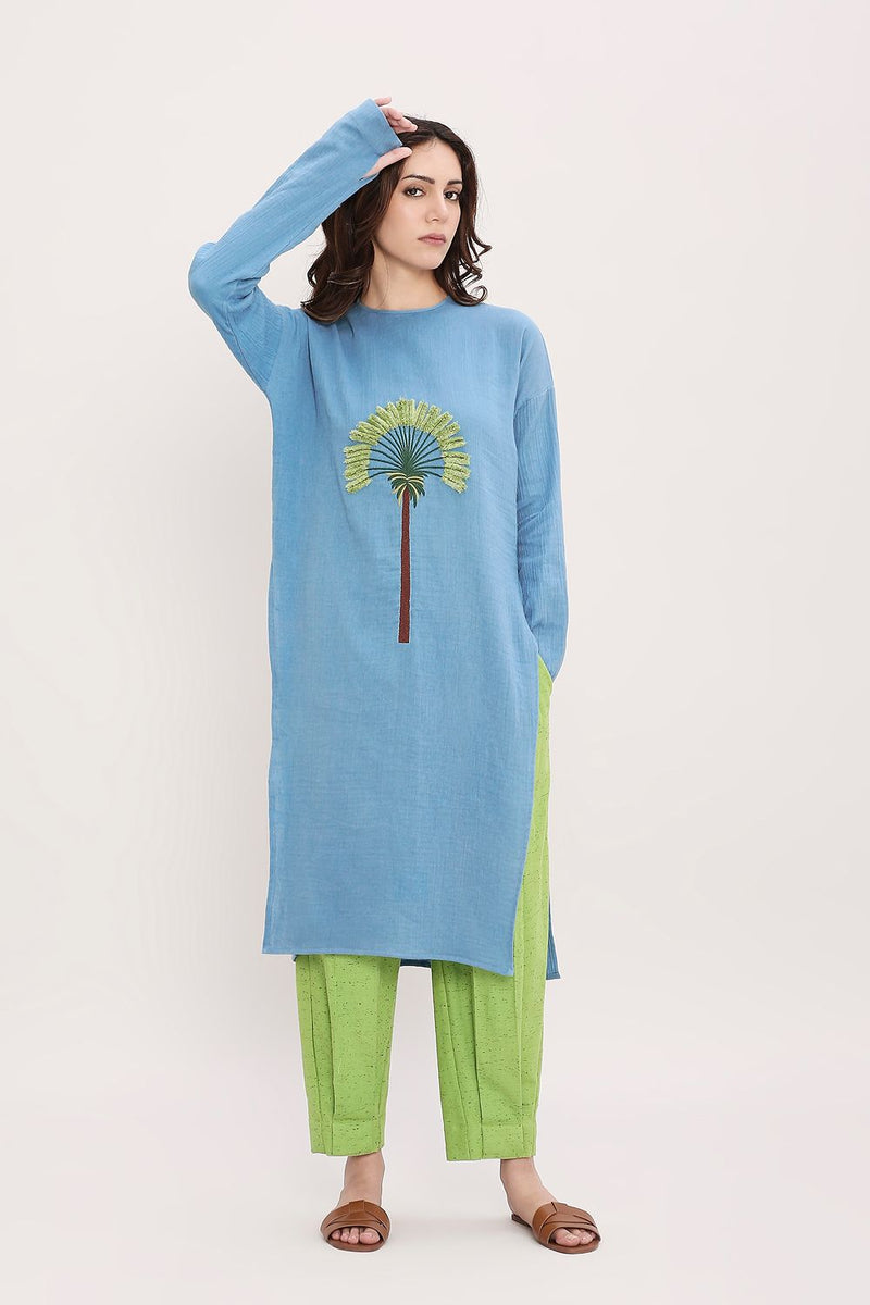Coco Blue & Green Embroidered Set (2 PCS) cotton by Mati in multi color for women Worldwide