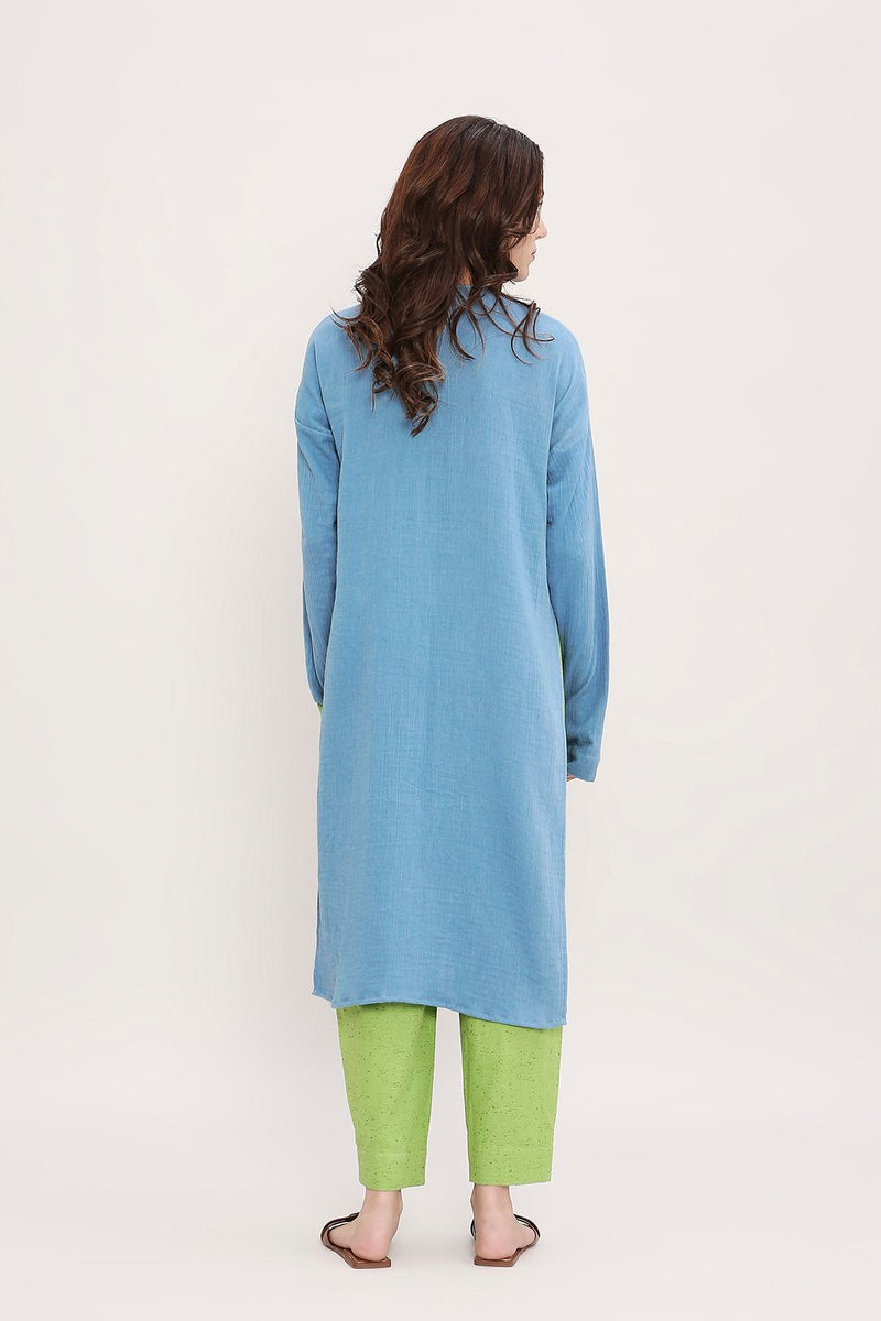 Coco Blue & Green Embroidered Set (2 PCS) cotton by Mati in multi color for women Worldwide