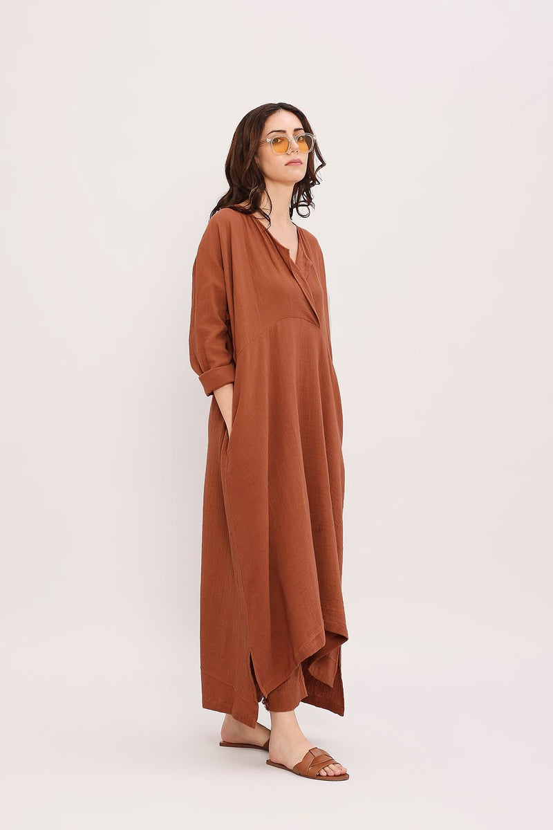 Coco Brown Kaftan Tunic cotton by Mati in brown color for women Worldwide